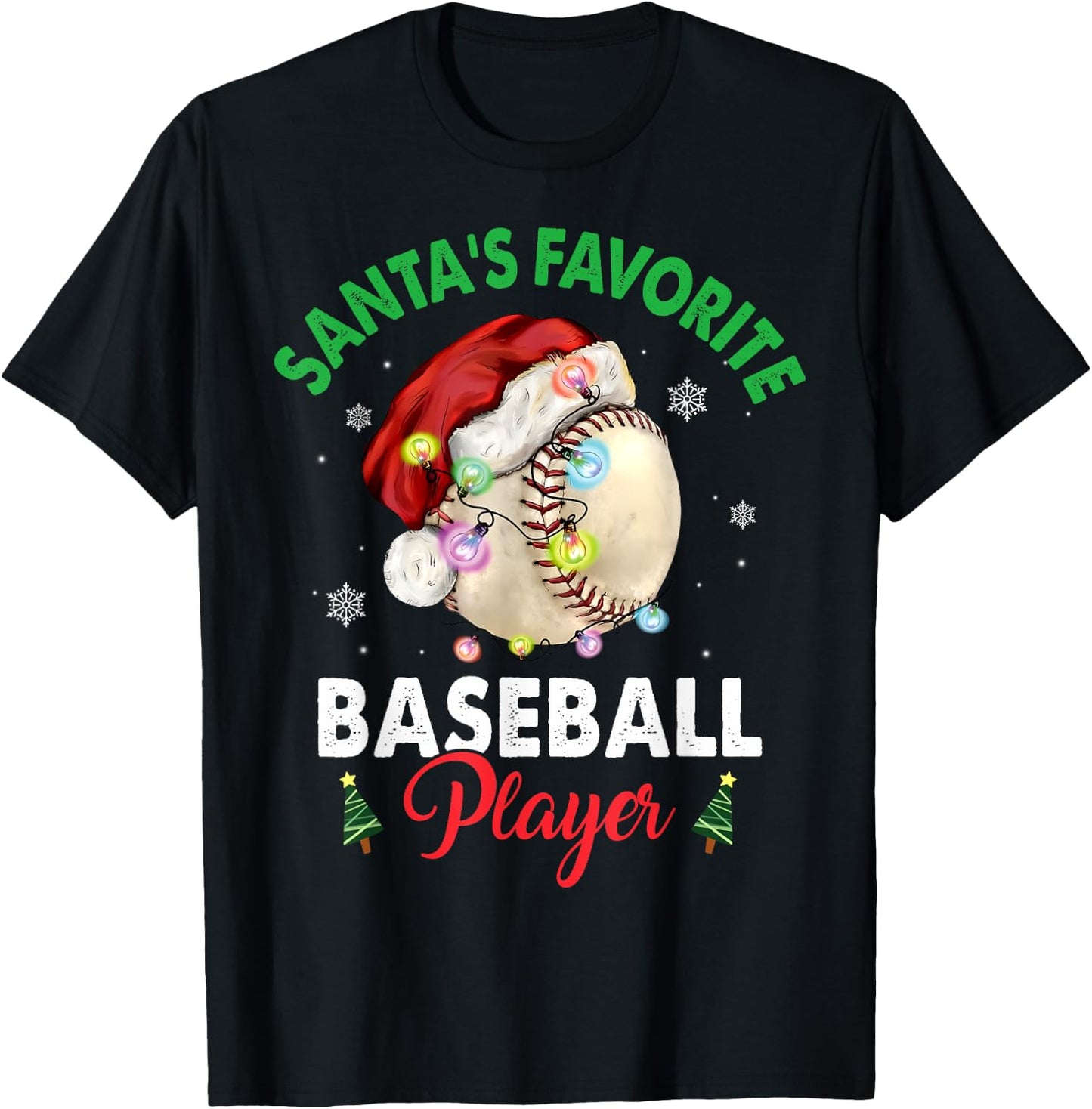 Santa's Favorite Baseball Player Christmas Pajama Men Women T-Shirt - T-Shirt | Black
