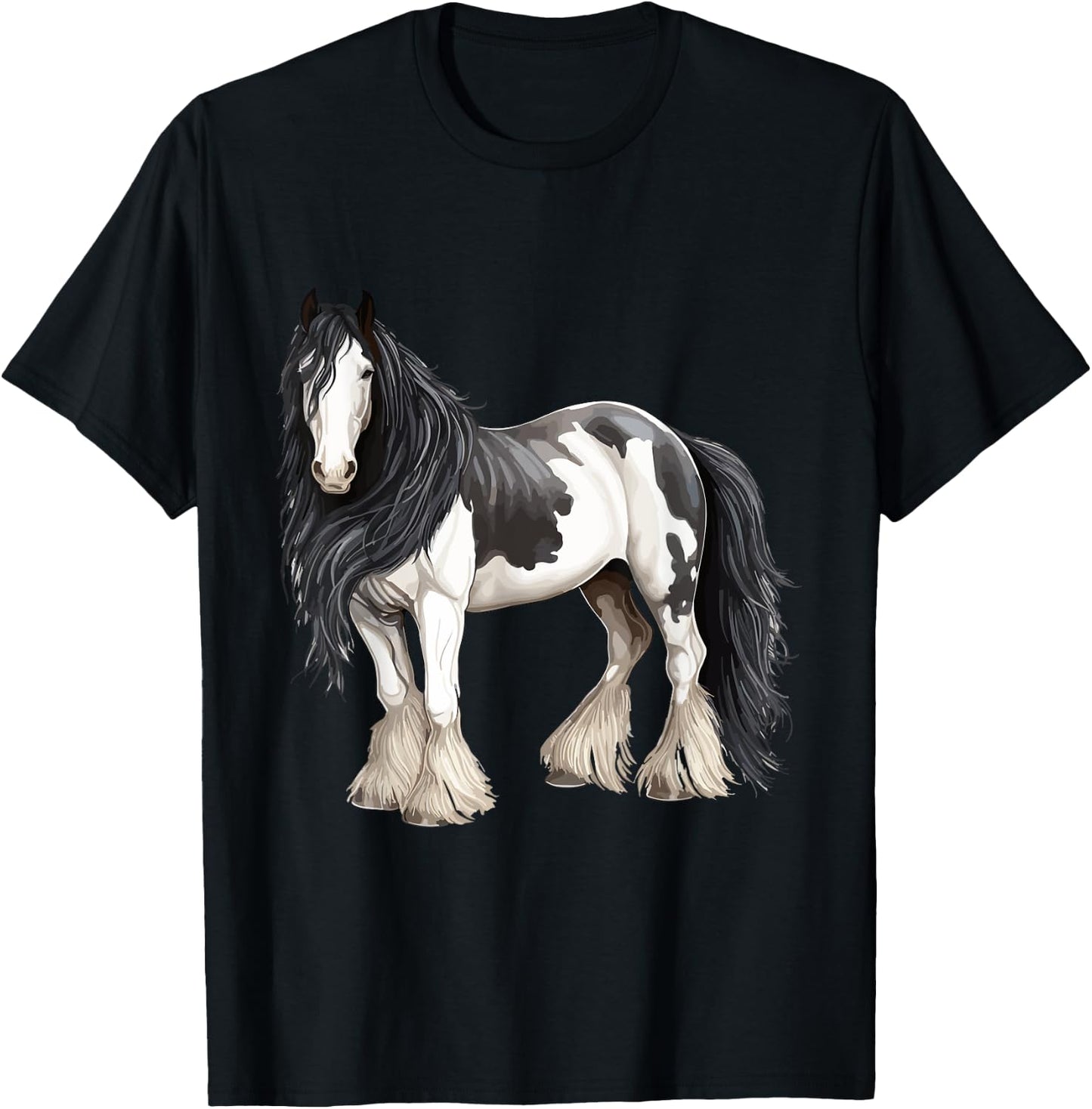 Black Gypsy Vanner Horse Lover Riding Equestrian T-Shirt - T-Shirt | Black