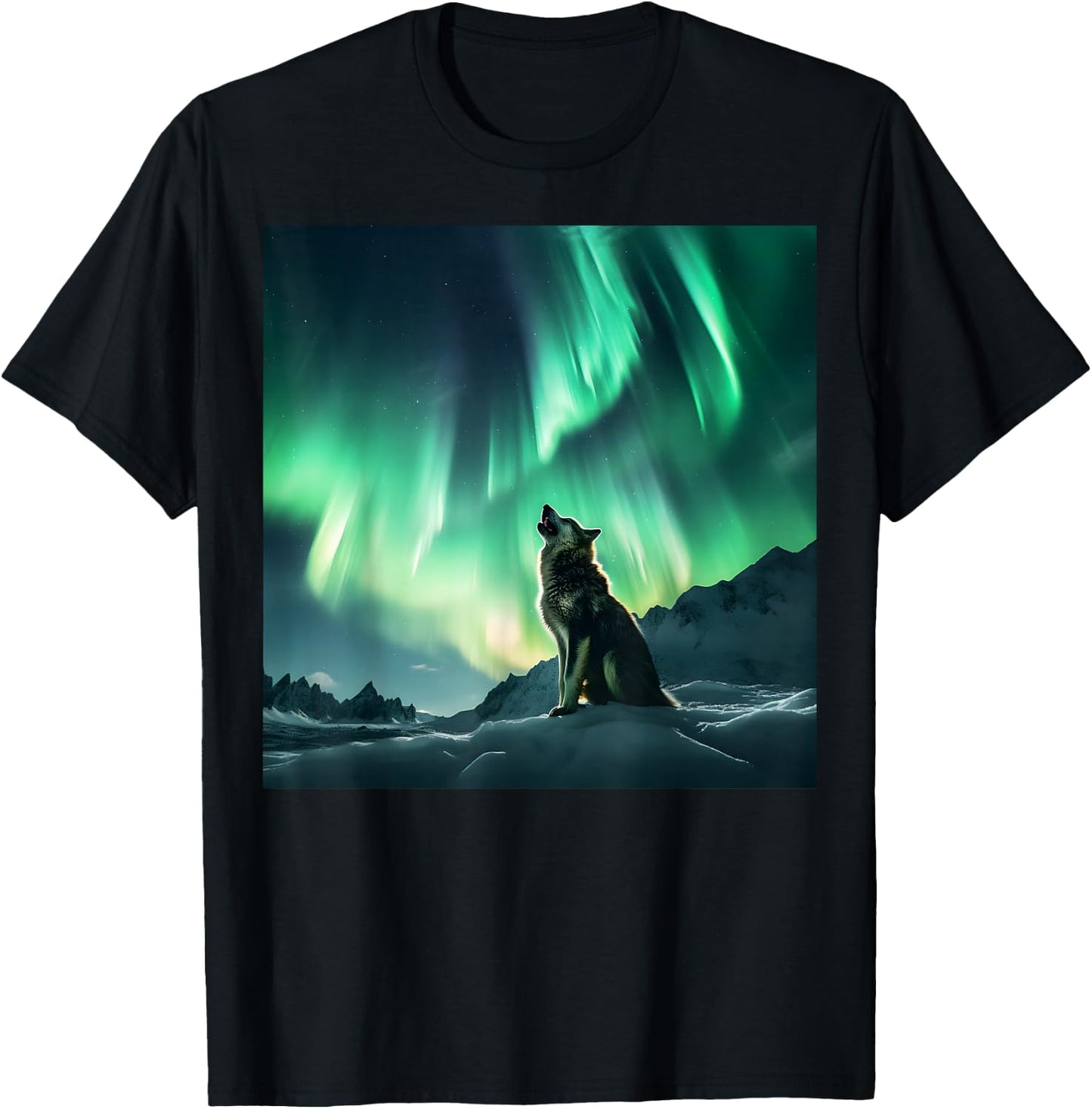 Alaska Aurora Borealis Howling Wolf Aesthetic Photo Souvenir T-Shirt - T-Shirt | Black