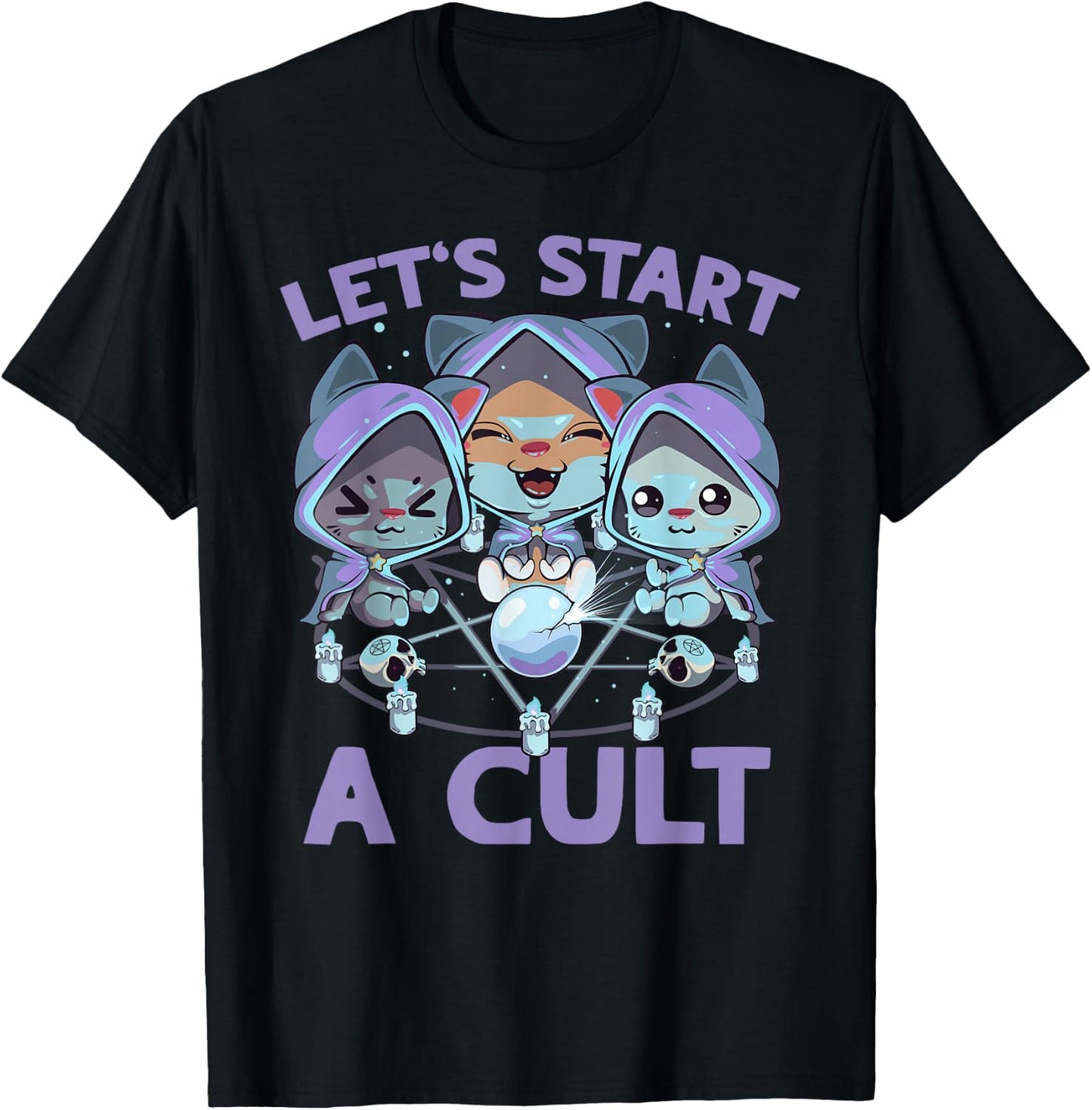 Pastel Goth Kawaii Occult Cats Summon Let's Start A Cult Cat T-Shirt - T-Shirt | Black