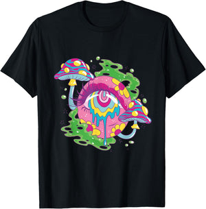 Weirdcore Kidcore Aesthetic Melting Eye Mushroom 90s Alt T-Shirt - T-Shirt | Black