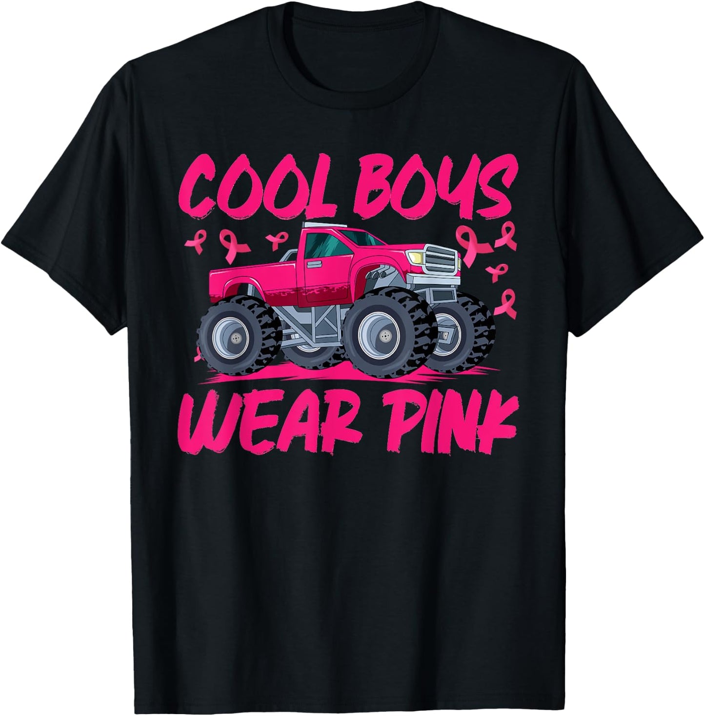 Monster Truck Breast Cancer Awareness Cool Boys Wear Pink T-Shirt - T-Shirt | Black