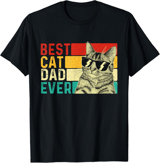 Best Cat Dad Ever - Retro Vintage Animal Pet Lover Kitten Men Women Kids T-Shirt - T-Shirt | Black