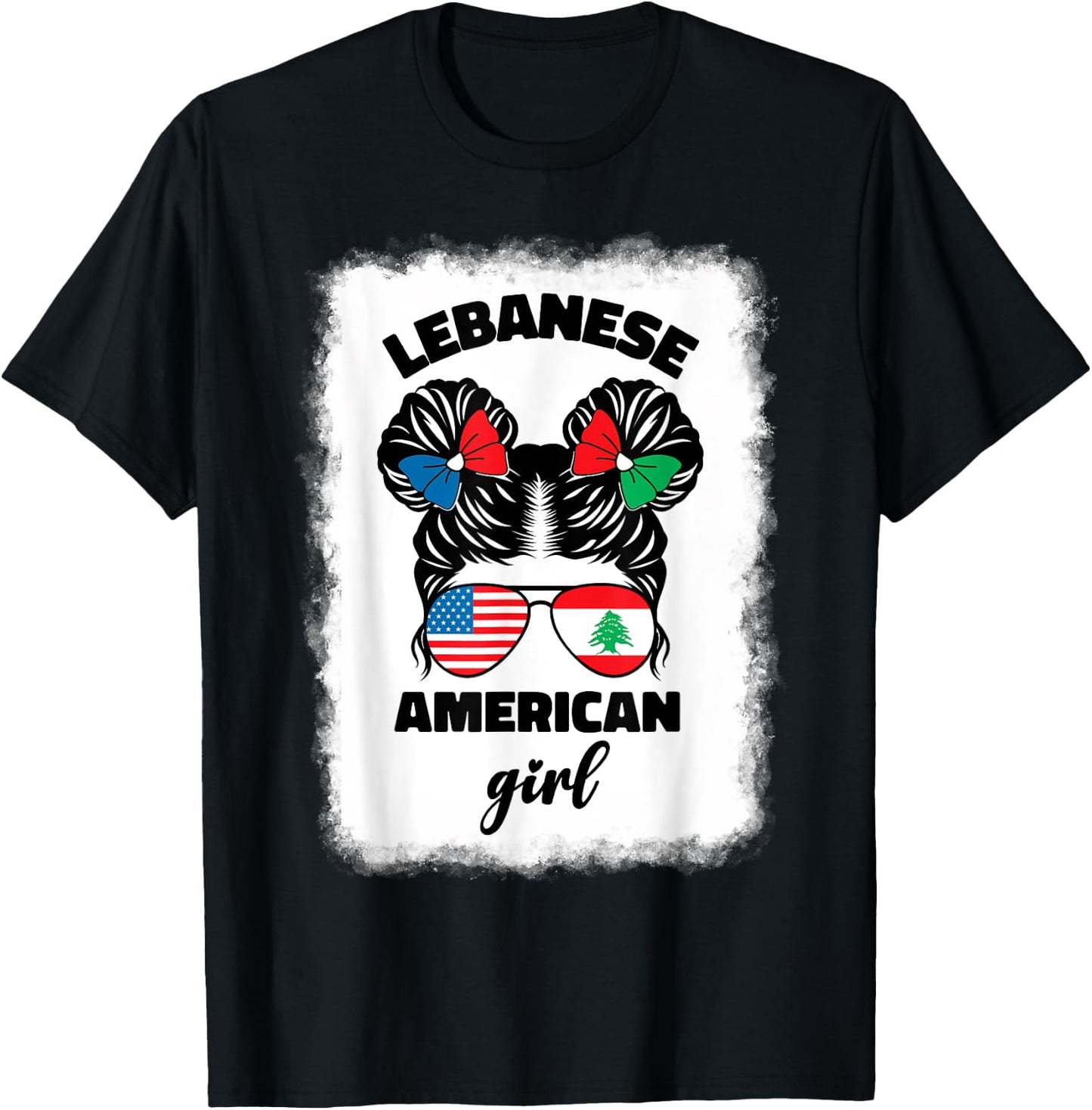 Funny Half American And Lebanese Lebanon Usa Flag Kids Girls T-Shirt - T-Shirt | Black