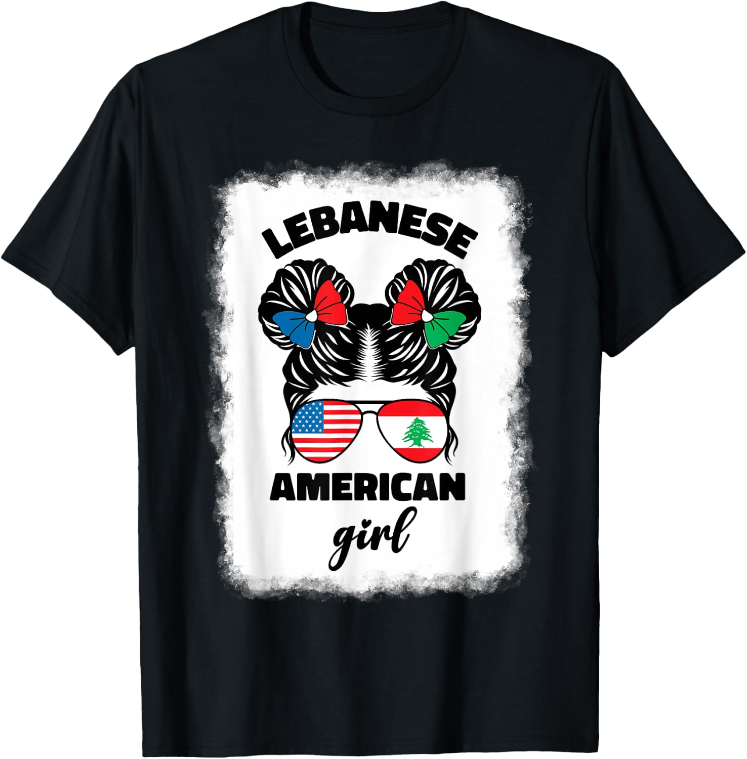 Funny Half American And Lebanese Lebanon Usa Flag Kids Girls T-Shirt - T-Shirt | Black