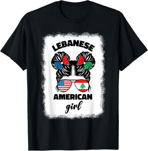 Funny Half American And Lebanese Lebanon Usa Flag Kids Girls T-Shirt - T-Shirt | Black