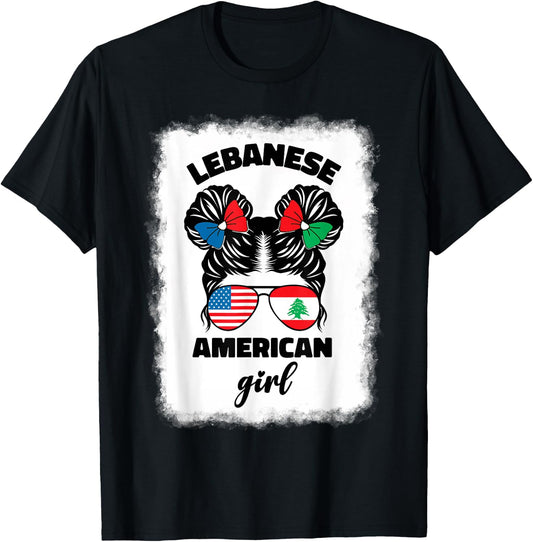 Funny Half American And Lebanese Lebanon Usa Flag Kids Girls T-Shirt - T-Shirt | Black