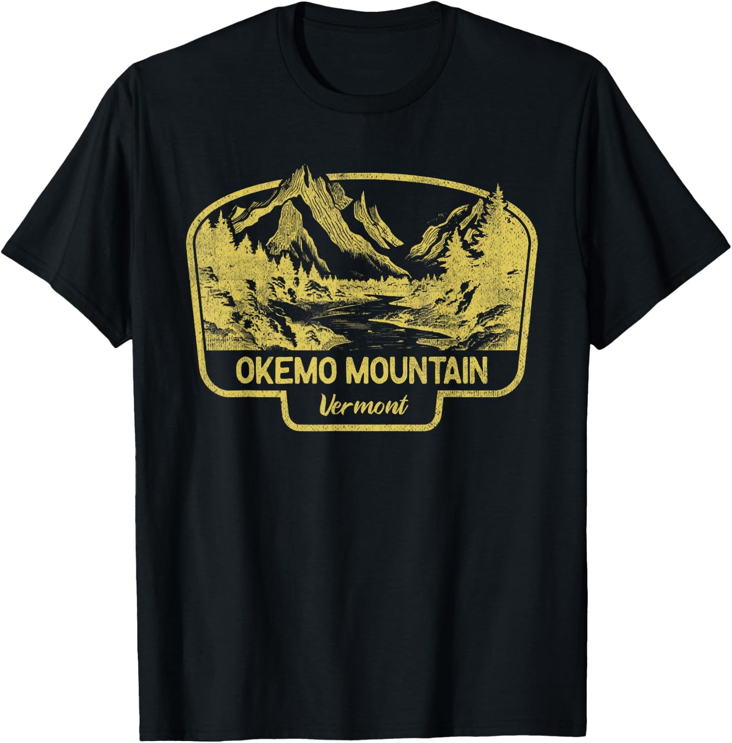 Okemo Mountain Mountains Vermont Hiking Outdoors Vintage T-Shirt - T-Shirt | Black
