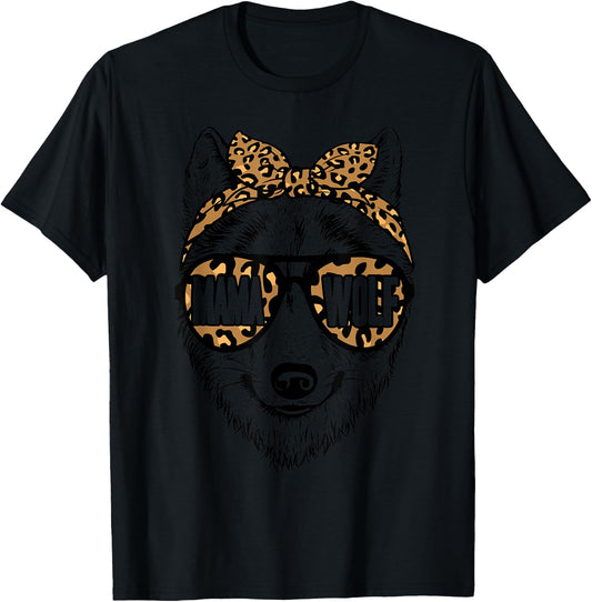 Mama Wolf Face Leopard Pattern Sunglasses Wolf Mothers Day T-Shirt - T-Shirt | Black