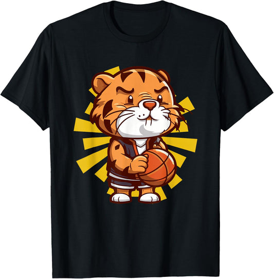 Tiger Basketball Player Ball Sports Jungle Animal T-Shirt - T-Shirt | Black
