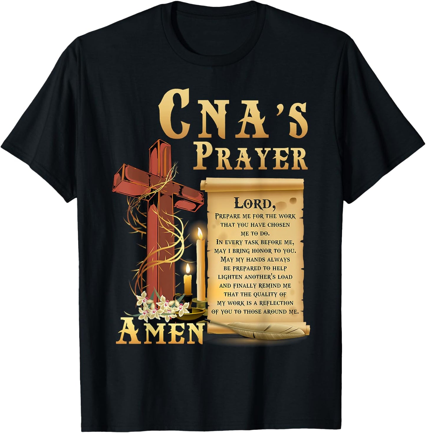 CNA Prayer Amen Certified Nursing Assistant Jesus Christian T-Shirt - T-Shirt | Black