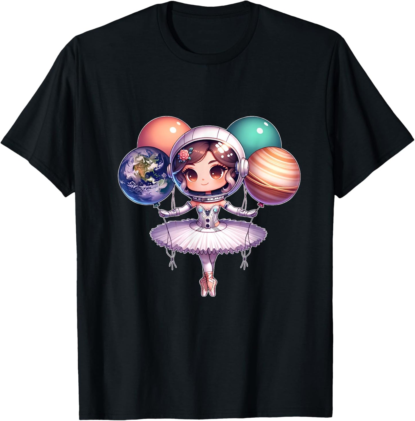 Cute ballerina girl space astronaut funny space ballons T-Shirt - T-Shirt | Black