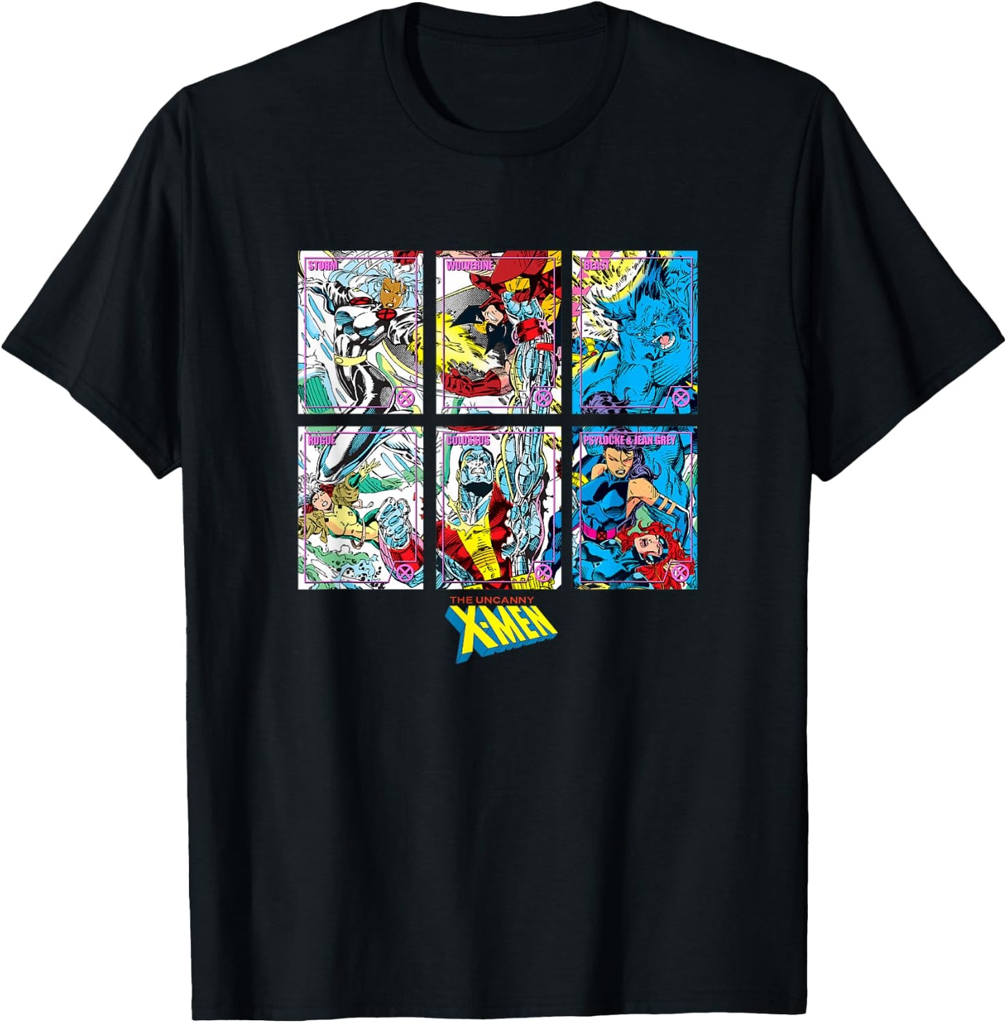 Marvel X-Men Classic Characters Collection Cards Panels T-Shirt - T-Shirt | Black