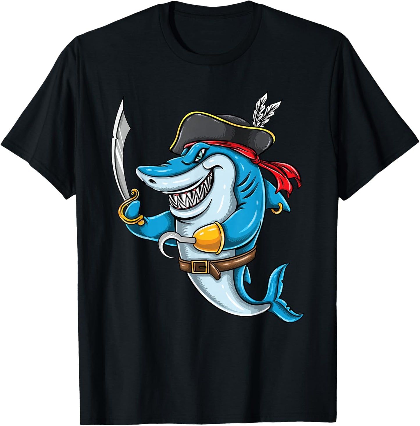 Pirate Shark Boys Halloween T-Shirt - T-Shirt | Black