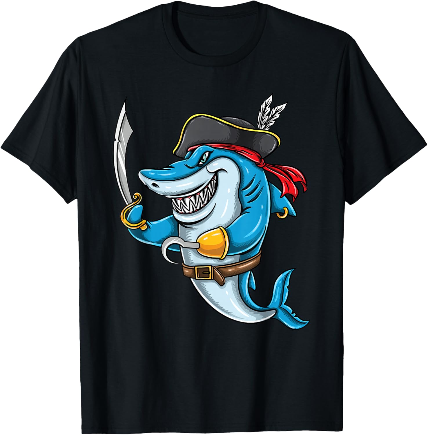 Pirate Shark Boys Halloween T-Shirt - T-Shirt | Black