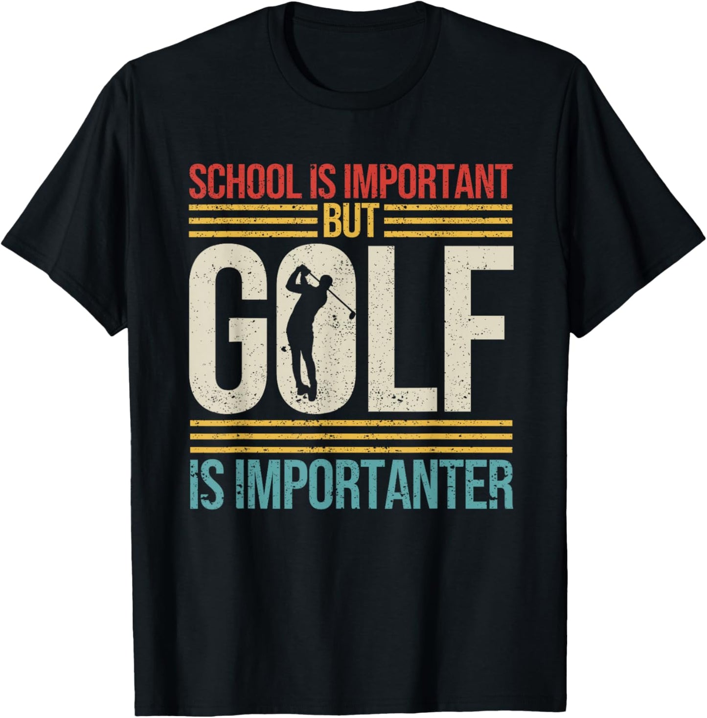 Retro Vintage School is Important But Golf is Importanter T-Shirt - T-Shirt | Black