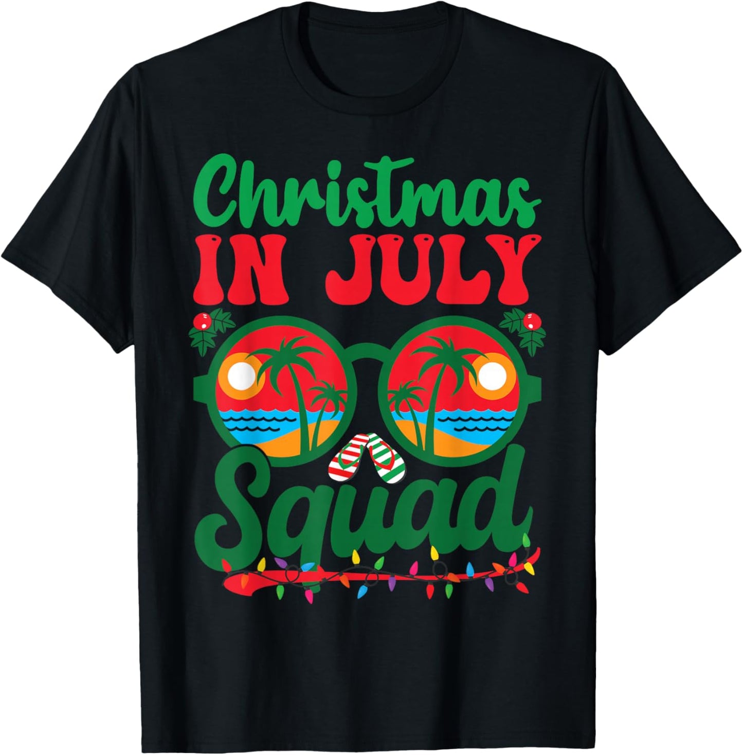 Christmas In July Squad Retro Sunglass Palm Tree Summer Xmas T-Shirt - T-Shirt | Black