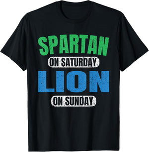 Spartan on Saturday Lion on Sunday Funny Vintage Motivation T-Shirt - T-Shirt | Black
