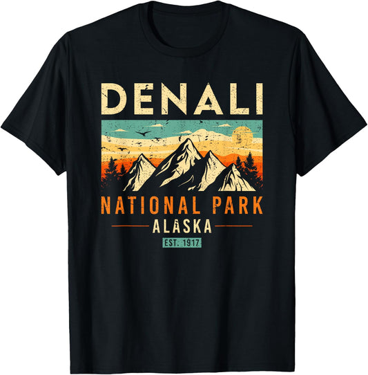 Denali Est. 1917 Vintage Retro Alaska National Park T-Shirt - T-Shirt | Black