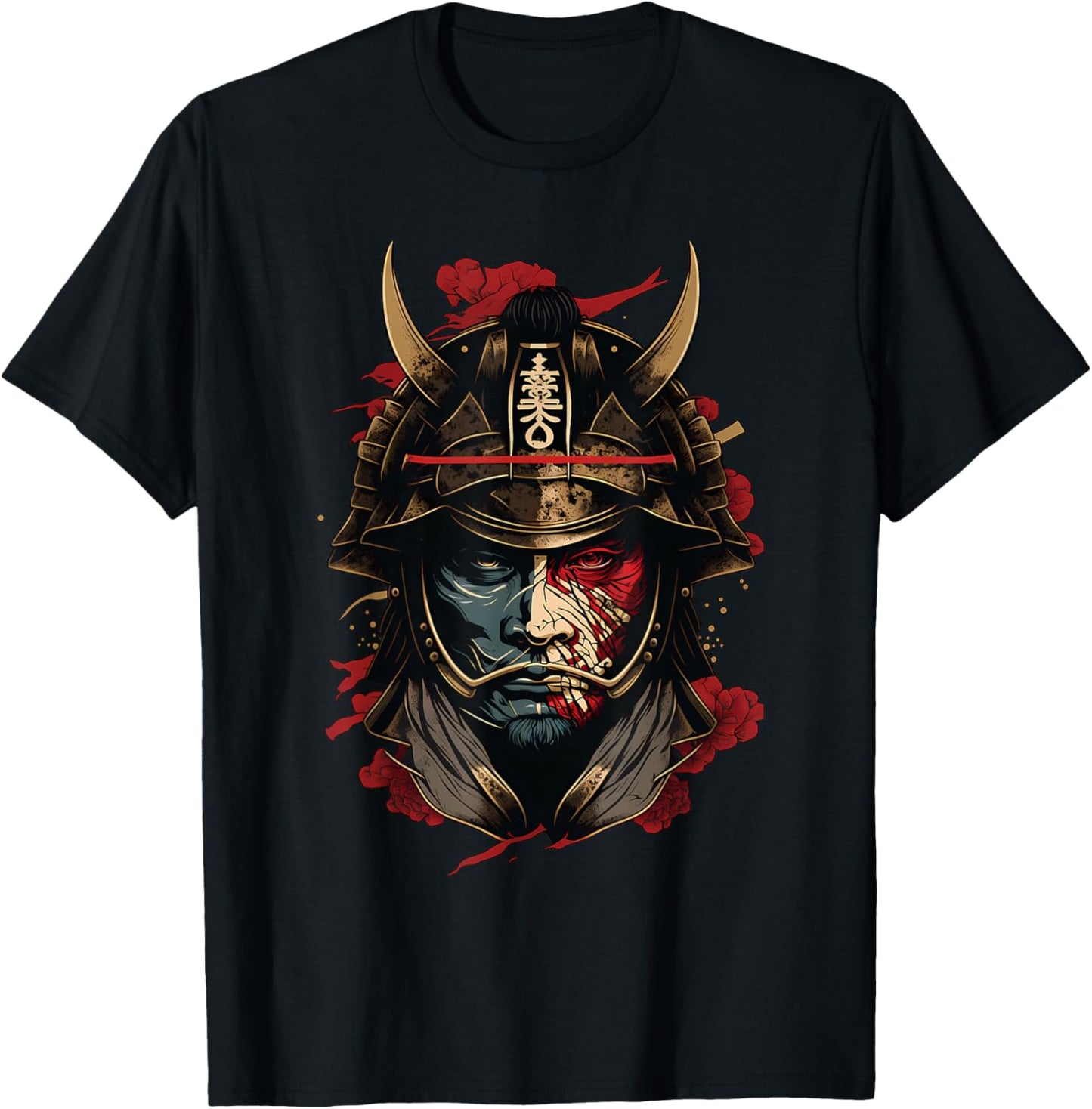 Samurai Mask Traditional Japanese Warrior Sword Retro Tattoo T-Shirt - T-Shirt | Black