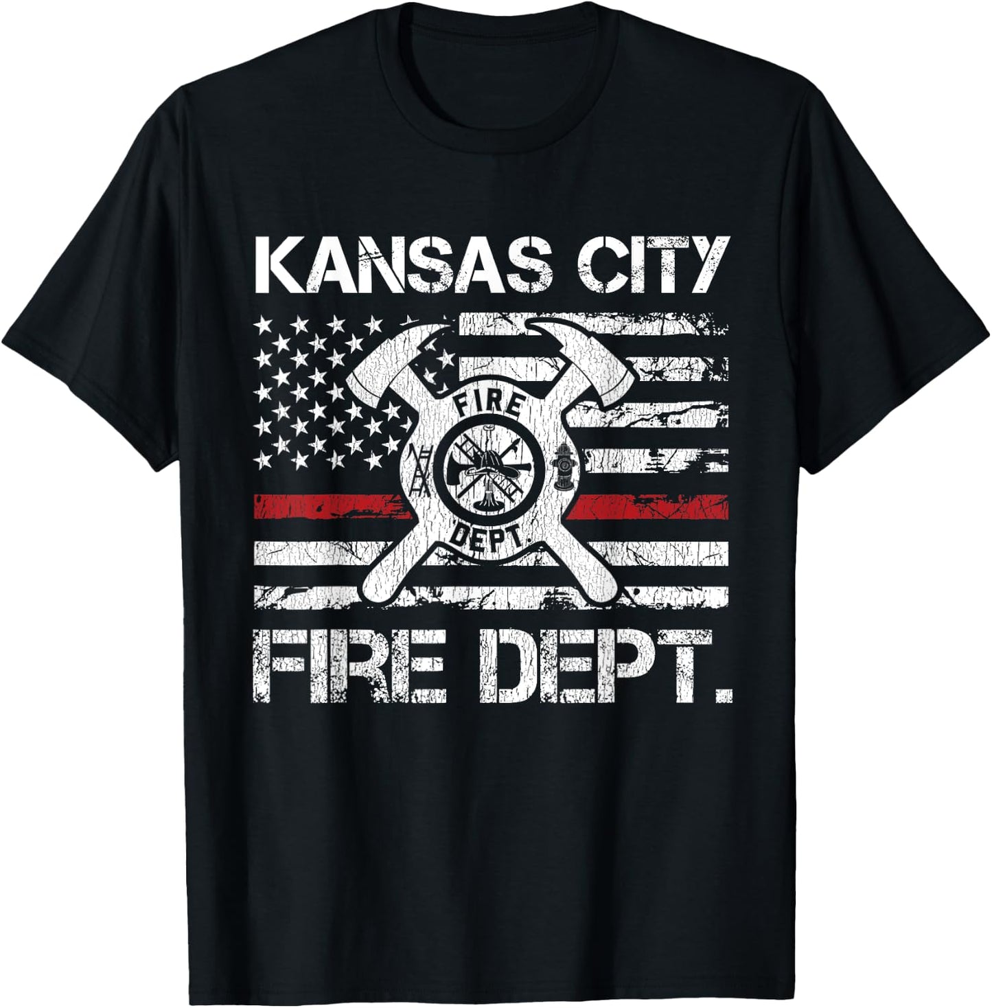 Kansas City Missouri Fire Department Thin Red Line Fireman T-Shirt - T-Shirt | Black