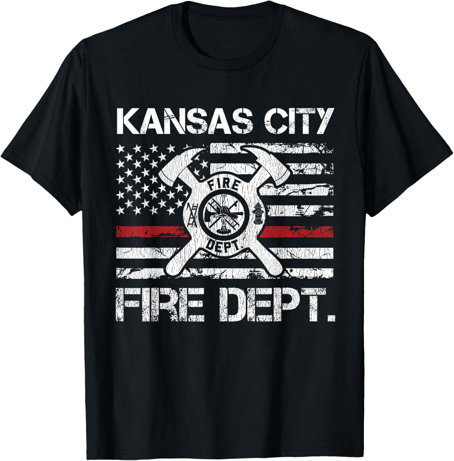 Kansas City Missouri Fire Department Thin Red Line Fireman T-Shirt - T-Shirt | Black