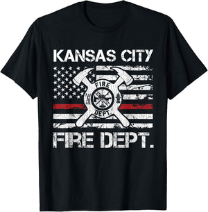 Kansas City Missouri Fire Department Thin Red Line Fireman T-Shirt - T-Shirt | Black