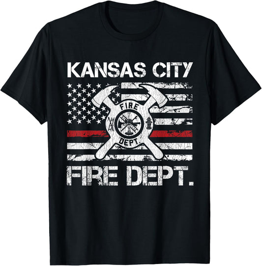 Kansas City Missouri Fire Department Thin Red Line Fireman T-Shirt - T-Shirt | Black