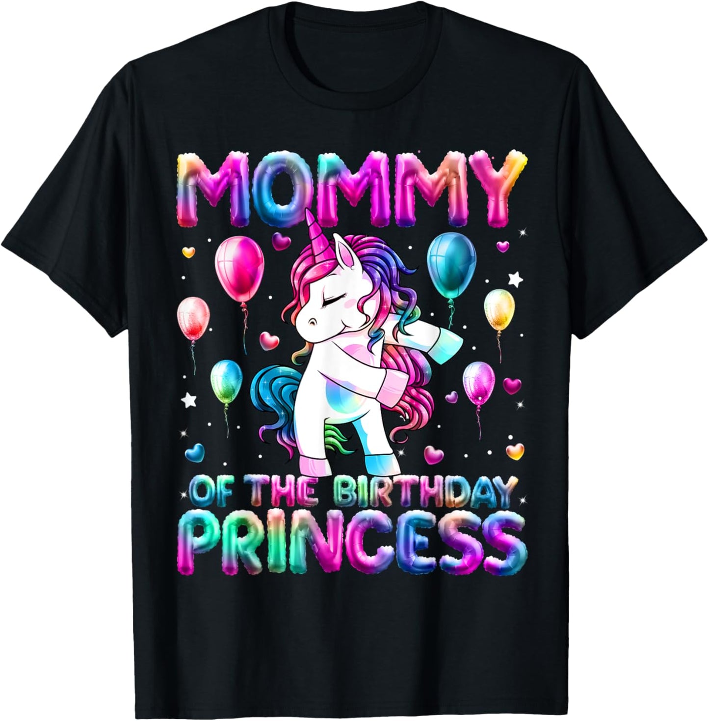 Mommy of the Birthday Princess Girl Flossing Unicorn Mom T-Shirt - T-Shirt | Black