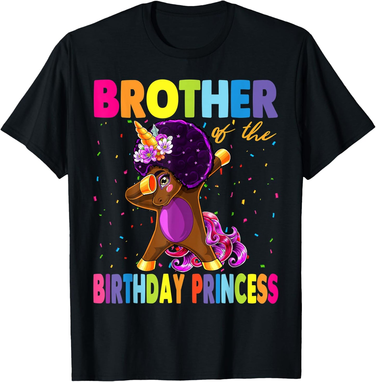 Dabbing Unicorn Afro Brother of the Birthday Princess T-Shirt - T-Shirt | Black