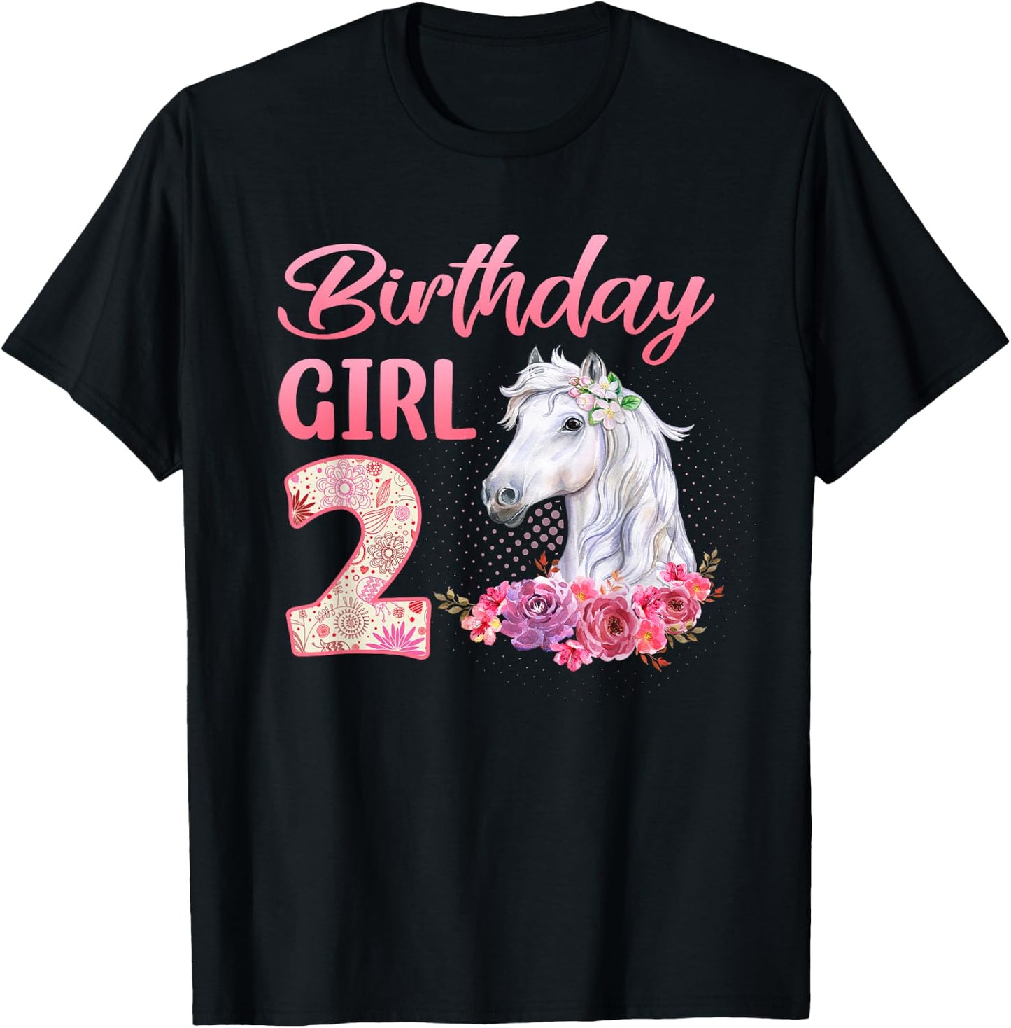 Horse Lovers 2nd Birthday Girl Cute 2 Year Old T-Shirt - T-Shirt | Black