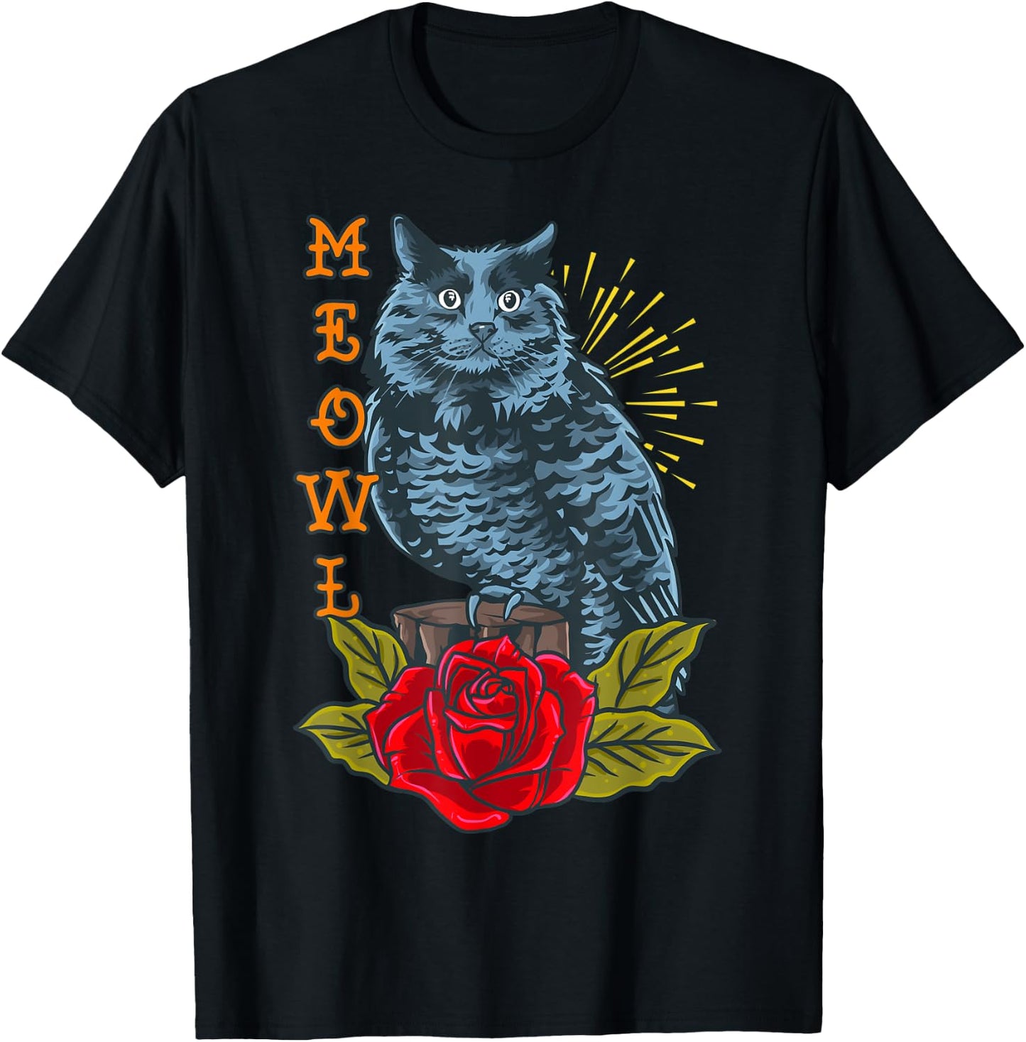 Meowl Cat And Owl Women Kids T-Shirt - T-Shirt | Black