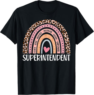 Funny Superintendent Rainbow Leopard Print School Principal T-Shirt - T-Shirt | Black