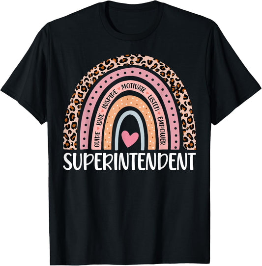Funny Superintendent Rainbow Leopard Print School Principal T-Shirt - T-Shirt | Black