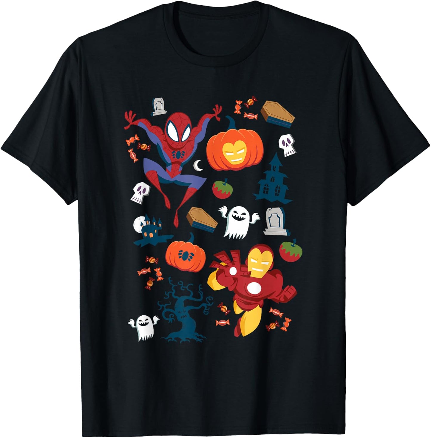 Marvel Iron Man Spider-Man Avengers Stylized Halloween Icons T-Shirt - T-Shirt | Black