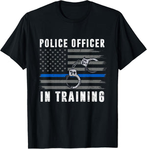 Police Officer In Training Thin Blue Line Flag American USA T-Shirt - T-Shirt | Black