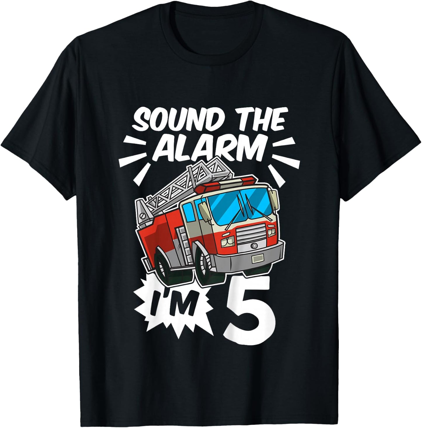 Kids Firefighter I'm 5 Birthday Fire Truck 5th birthday T-Shirt - T-Shirt | Black