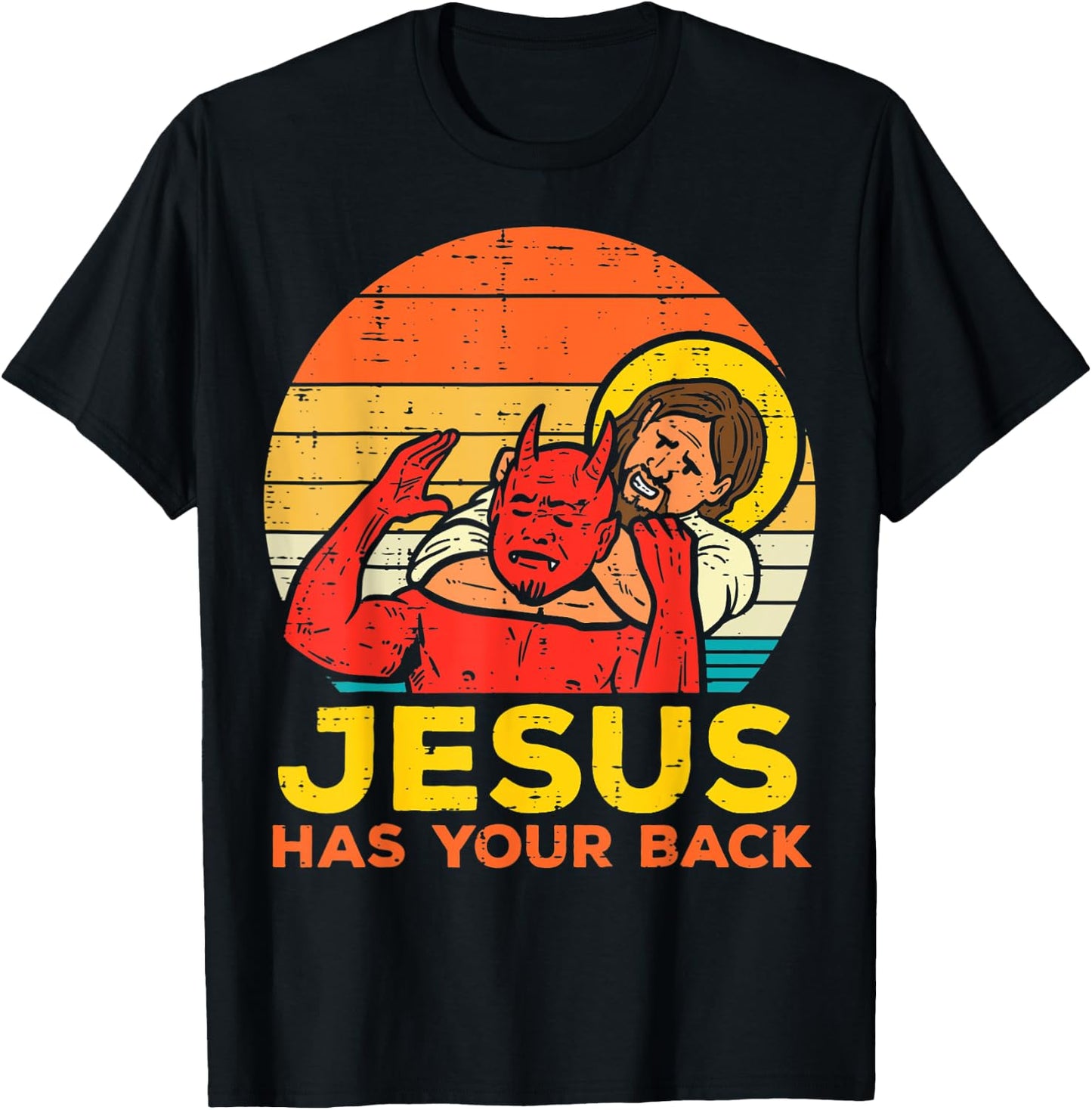 Jesus Has Your Back Jiu Jitsu Retro Christian T-Shirt - T-Shirt | Black