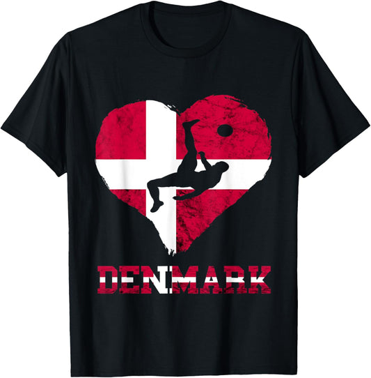 Danish Soccer Team Heart Denmark Football Danes Denmark T-Shirt - T-Shirt | Black