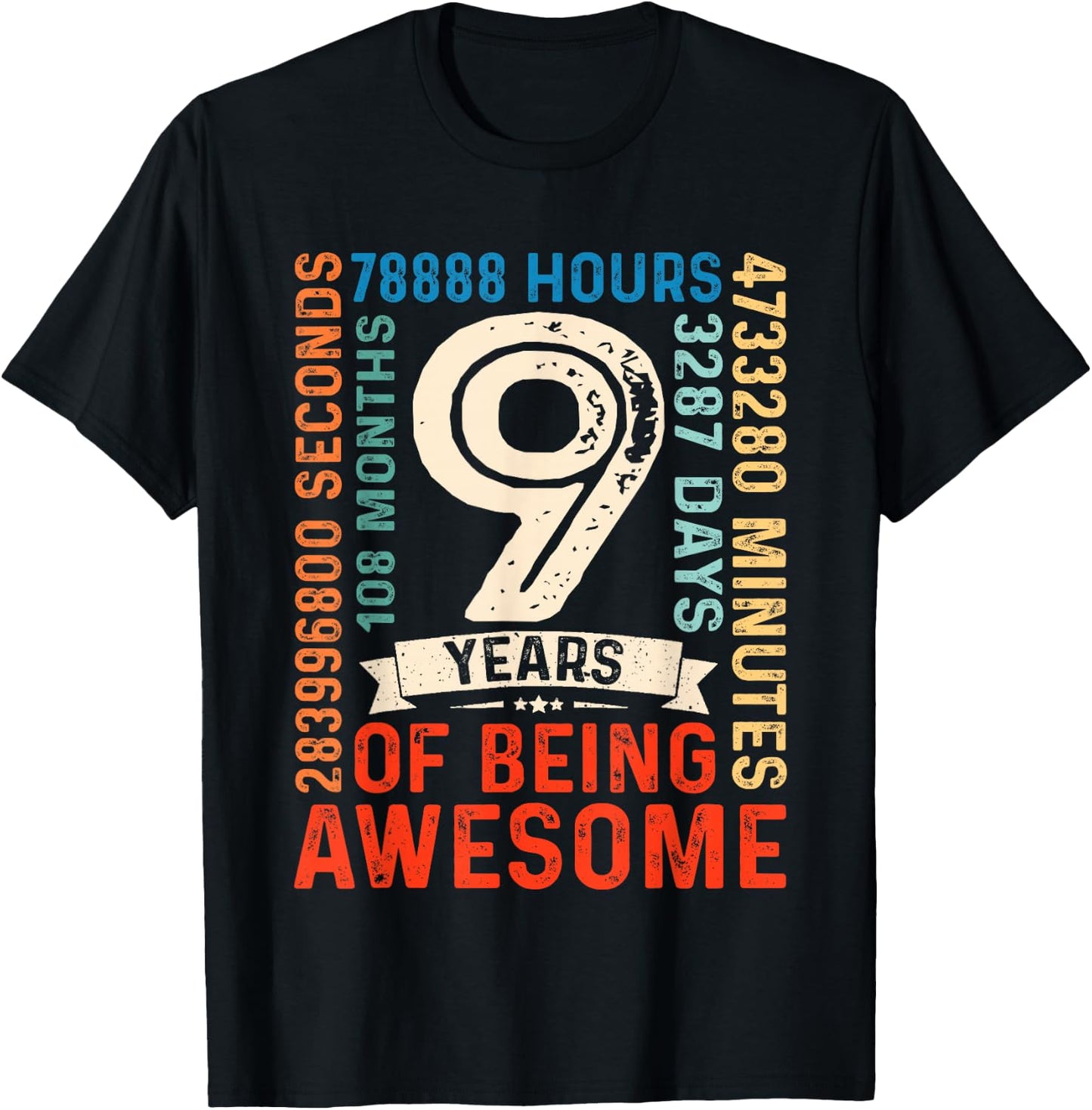 Nine 9yr Vintage 9th Birthday 9 Years Old Retro 108 Months T-Shirt - T-Shirt | Black