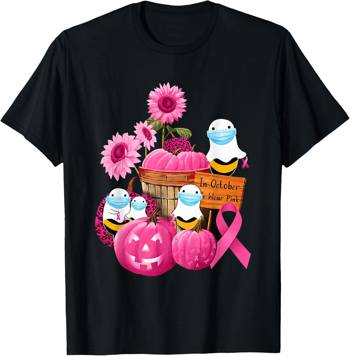 In October We Wear Pink Boo Bees Couples T-Shirt - T-Shirt | Black