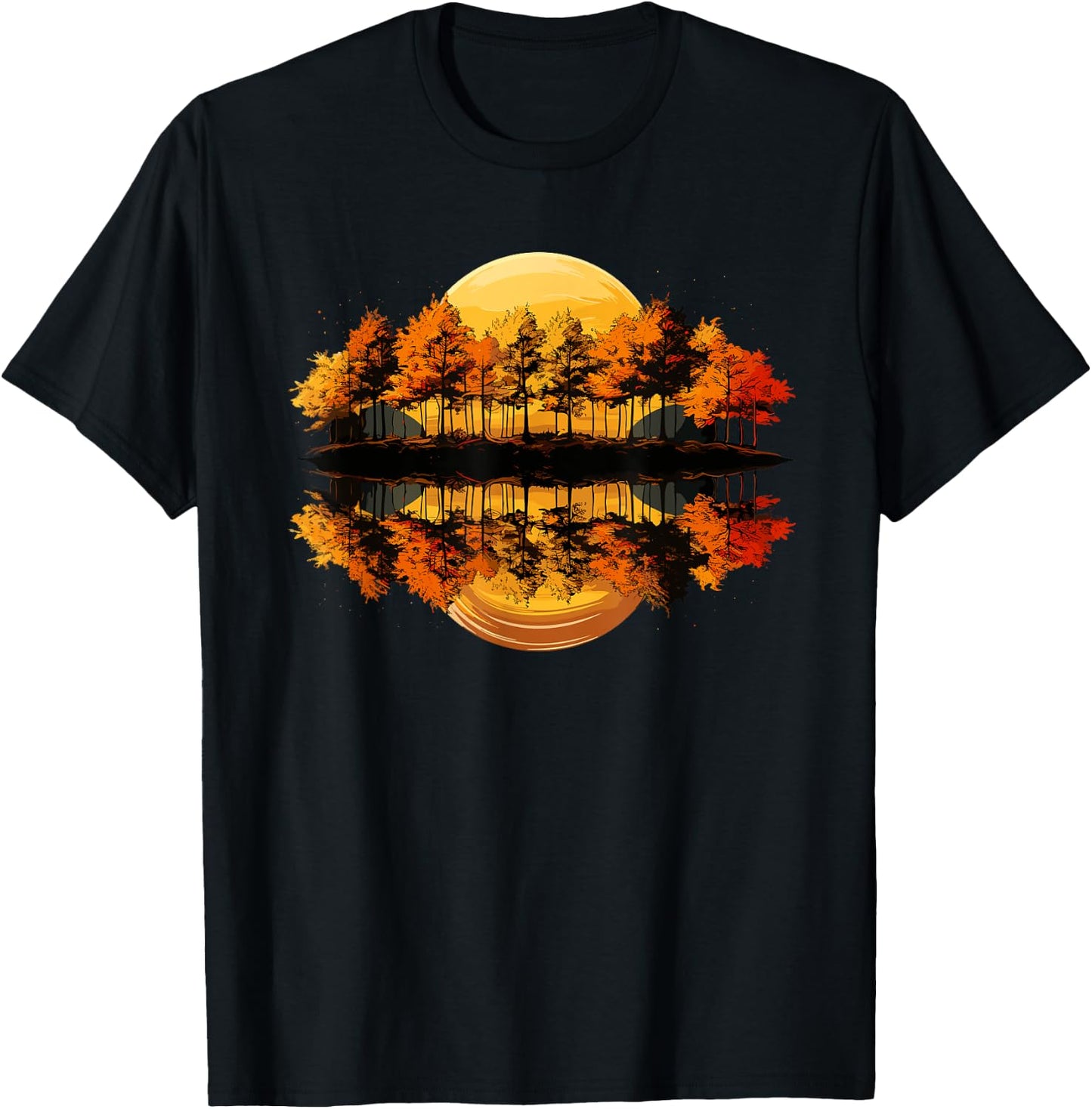 Nature Reflection Forest Trees Outdoor Wildlife T-Shirt - T-Shirt | Black