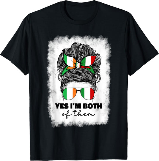 Half Italian And Irish Ireland Italy Flag Girl Mix T-Shirt - T-Shirt | Black