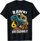 Kids Rawr I'm 6 Dinosaur 6th Birthday Excavator 6 Year Old Boy T-Shirt - T-Shirt | Black