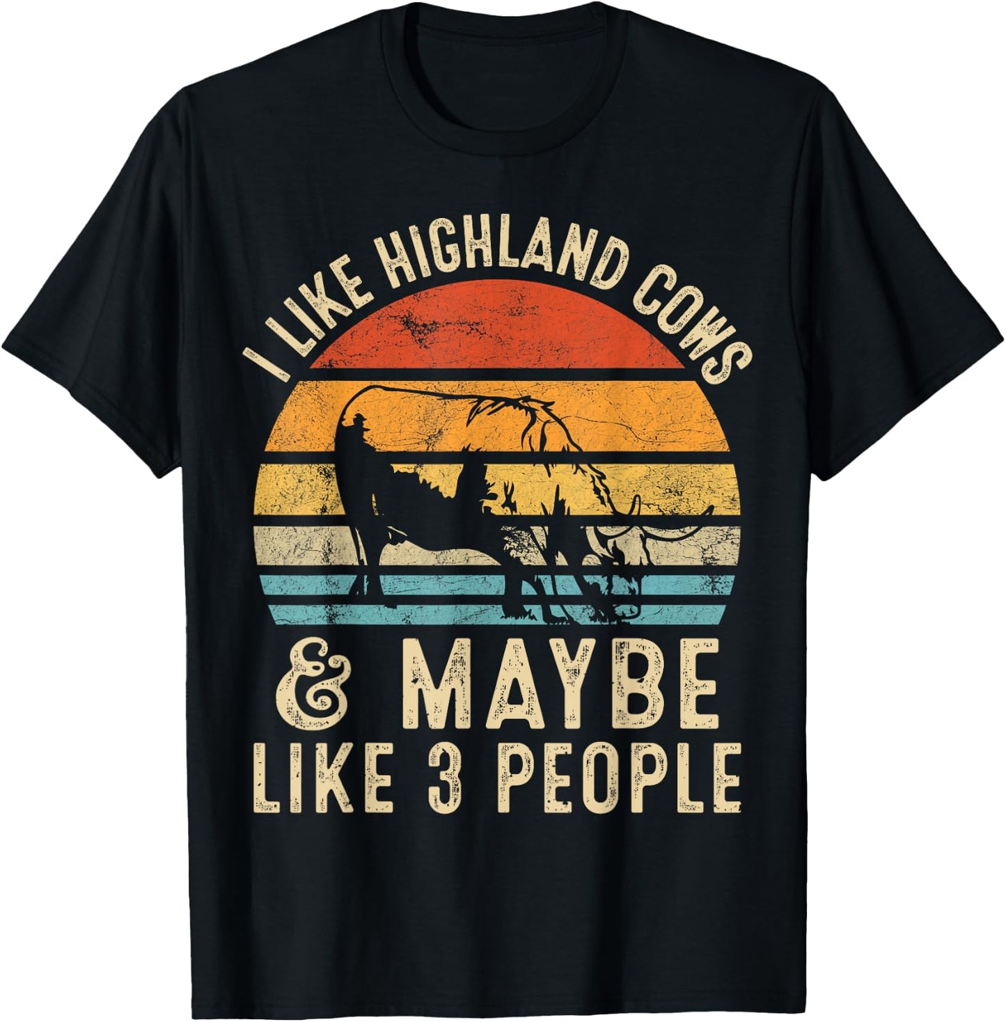 I Like Highland Cows And Maybe Like 3 People Farmer Retro T-Shirt - T-Shirt | Black