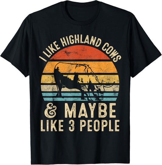 I Like Highland Cows And Maybe Like 3 People Farmer Retro T-Shirt - T-Shirt | Black