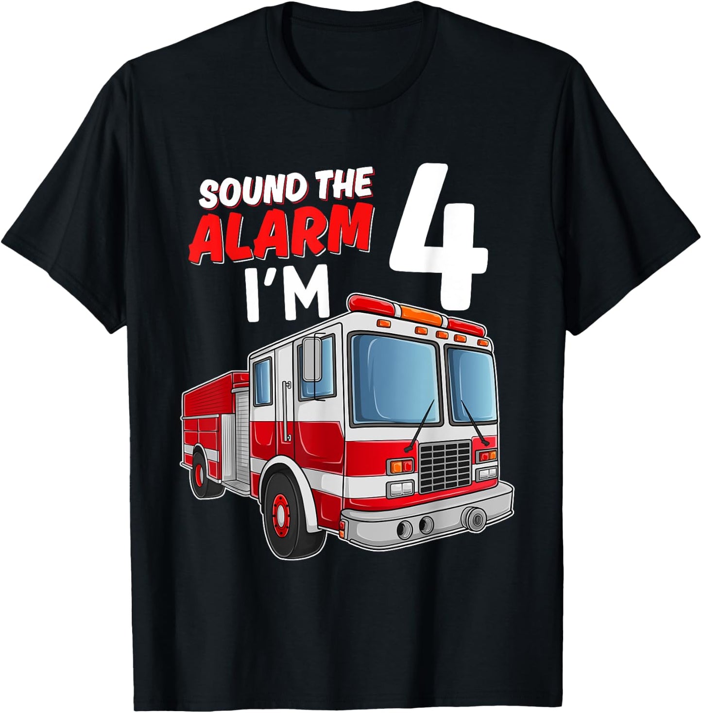 Kids Fire Truck 4th Birthday 4 Years Old Boys Girls Kids T-Shirt - T-Shirt | Black
