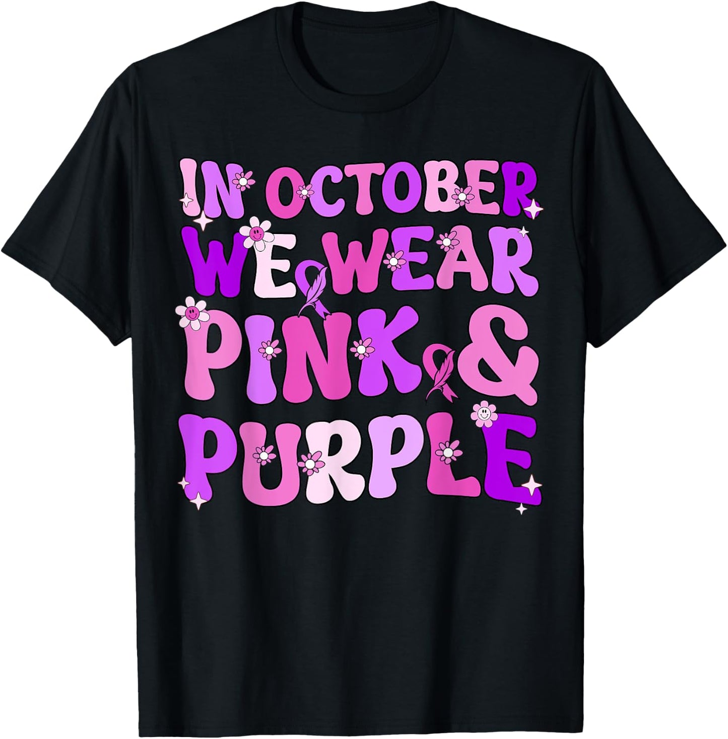 Groovy Domestic Violence And Breast Cancer Awareness Month T-Shirt - T-Shirt | Black