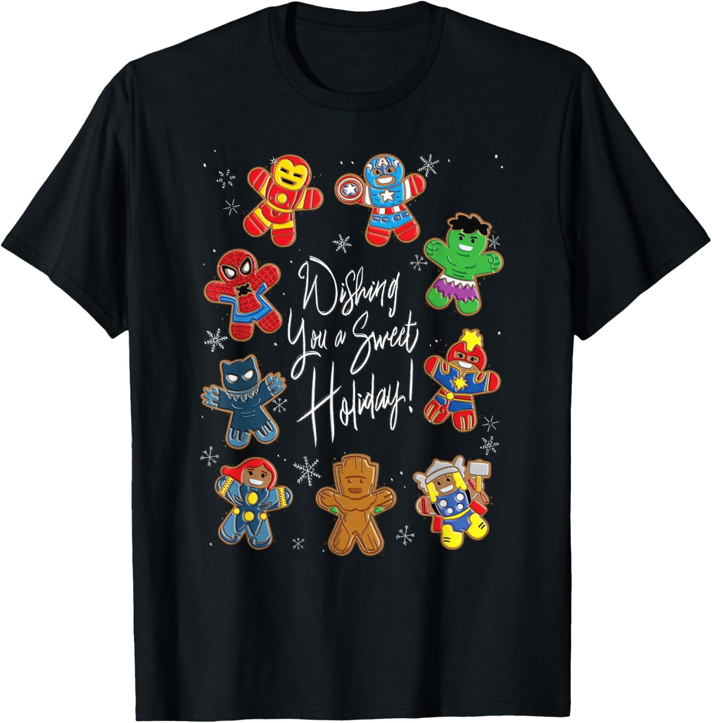 Marvel Avengers Christmas Gingerbread Wishing Sweet Holiday T-Shirt - T-Shirt | Black