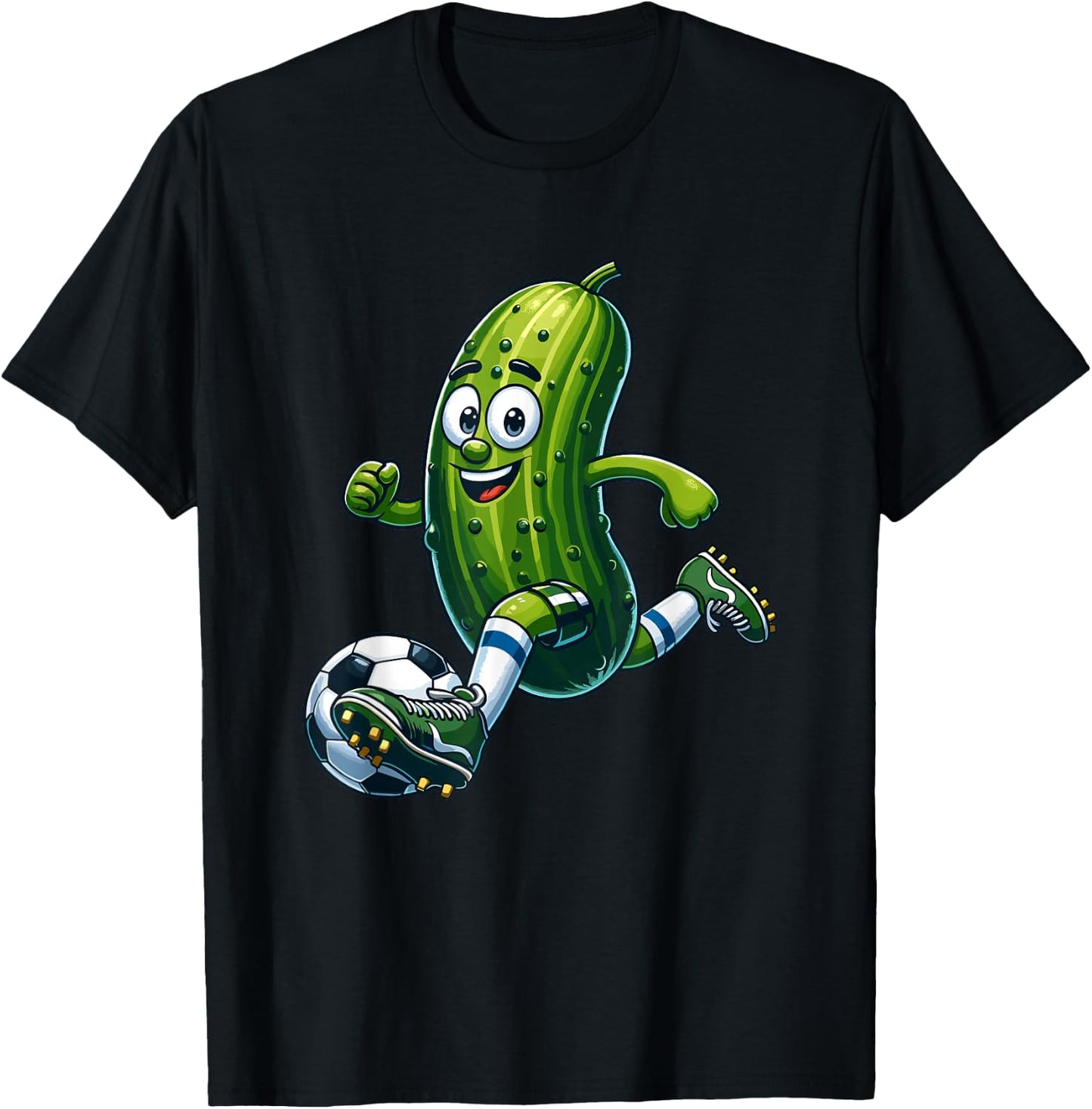 Playful Soccer Pickle - Cartoon Goal Scorer T-Shirt - T-Shirt | Black